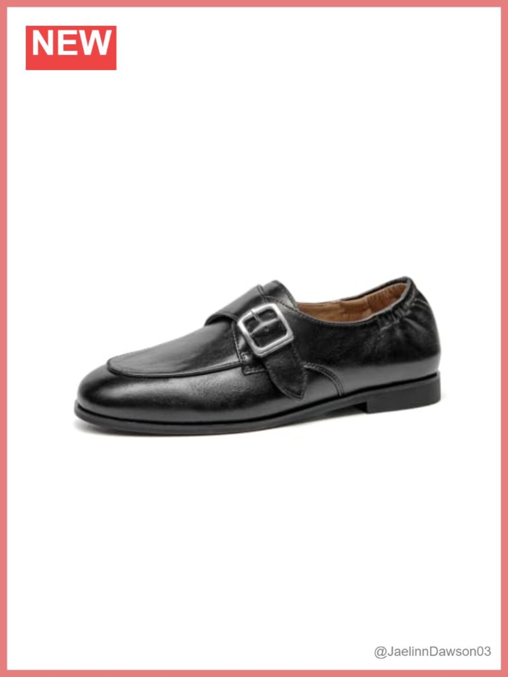 Women's Dressy Leather Loafers with Monk Strap, Non-Slip Sheepskin Flats